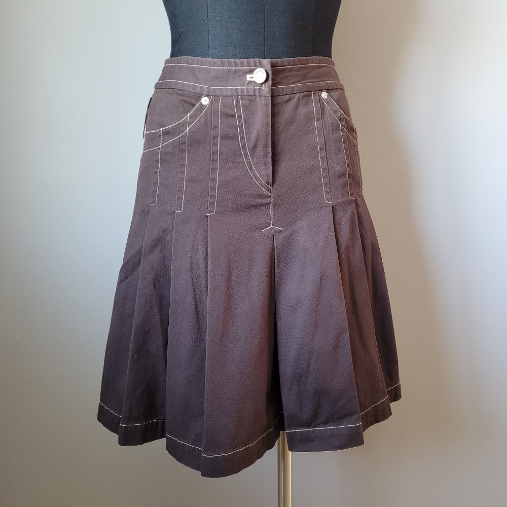 Vintage y2k brown pleated skirt Cotton Canvas